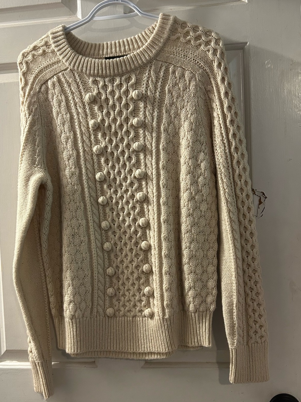 J. Crew Cream Cable Bobble Knit Crewneck Sweater